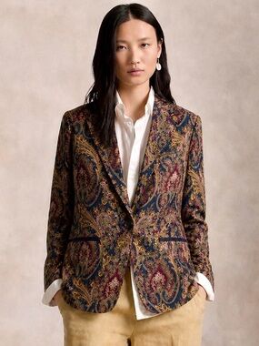 Alfred Sung 90s 100% Silk Paisley Oversized Blazer Size 6